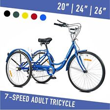 VIRIBUS 26'/24' 7-Speed Adult Tricycle 3-Wheel w Basket Heavy Duty 450lbs Bike