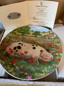 PIGS IN BLOOM PLATE POPPY ROYAL DOULTON RINALDA WARD PERFECT BOXED & CERT - Picture 1 of 4