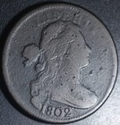 1802 DRAPED BUST LARGE CENT WITH STEMLESS WREATH & 2ND S BELOW STATES 1802 DRAPED BUST LARGE CENT WITH STEMLESS WREATH & 2ND S BELOW STATES