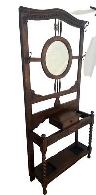 Espejo redondo antiguo paraguas de árbol de salón de artes y manualidades cebada patas torcidas Foto 1 de 4