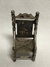 Antique Dutch Silver Miniature Chair 2" Farm Scene