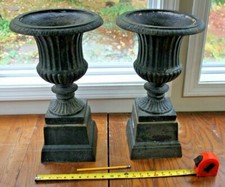 Vintage 20" Cast Iron Planter Urn - Matching Pair with Pedestal Stand Antique