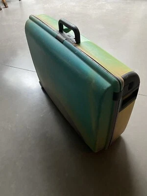 Vintage Carlton Hard Shell Plastic Suitcase Green Yellow Luggage - Image 1 of 4