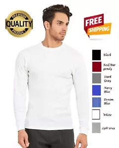 Men's Thermal Heavy Cotton Shirt Quality Waffle Long Sleeve Crew Neck Solid NEW - Picture 1 of 17