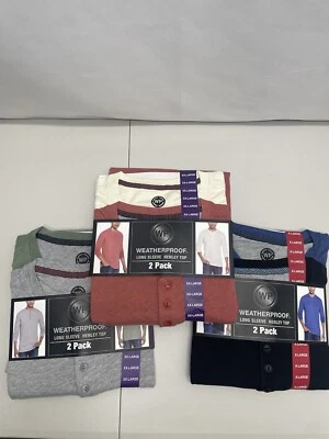 Paquete de 2 tops Henley cepillados de 4 botones de manga larga impermeables WP para hombre Foto 1 de 4