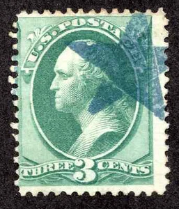 136A (1870) 3c - Used - VG  - EFO: Split Grill w/blue STAR fancy cancel:  WOW! - Picture 1 of 2
