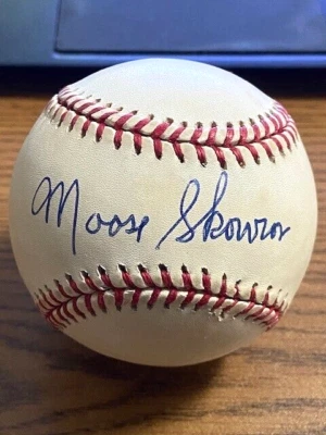 比尔·斯考龙“MOOSE”签名亲笔签名奥尔棒球!  洋基队,白袜队!  底座! — 第 1/2 张图片