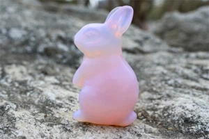 2" Pink opalite Crystal Rabbit Reiki Quartz Crystal Skull Carving Figurines 1pc - Picture 1 of 15