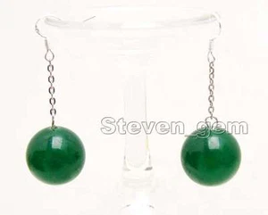 SALE Huge 20mm Round Natural High Quality Green Jade Hook Earring-ear498 - Picture 1 of 4