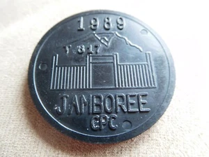 EG SCOUT BSA 1989 JAMBOREE BLACK PLASTIC CHALLENGE COIN COLUMBIA PACIFIC COUNCIL - Picture 1 of 6