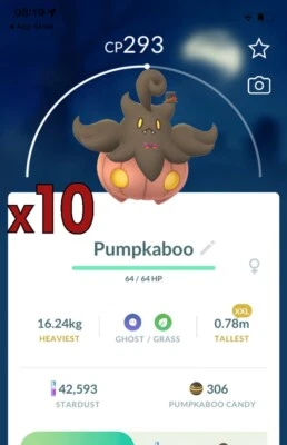 10x Pumpkaboo XXL Height with Hat !! Good Chance of Lucky and Good IVs !! Go
