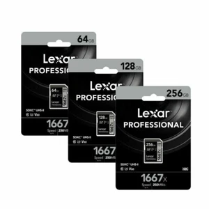 Lexar 1667x 64GB 128GB 256GB SDHC SDXC Card V60 4K UHS-II U3 CL10 250MB/s - Picture 1 of 13