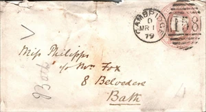 1879 QV 1d Pink Postal Stationery Cambridge Duplex 158 to Bath Postal History - Picture 1 of 2