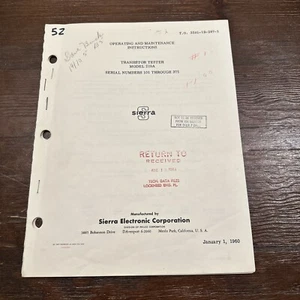 Sierra Electronic Model 219A Transistor Tester Operating Instructions Jan 1960 - Picture 1 of 3