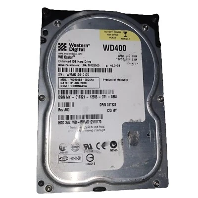 Western Digital | Hard Drive | P/N: WD400BB-75DEA0 | WD400 | Untested - Image 1 of 2