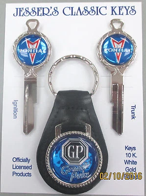 Blue Pontiac GRAND PRIX Deluxe Classic White Gold Key Set 1968 1972 1976 1980 - Image 1 of 4