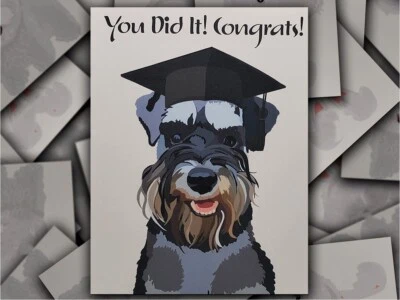 Tarjeta de graduación Schnauzer perro dibujada a mano con sobre Foto 1 de 4