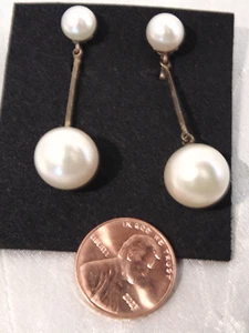 Vtg Napier Signed Double Faux Pearl Drop Dangle Clip Earrings Gold Tone 1.75" LN - Picture 1 of 5
