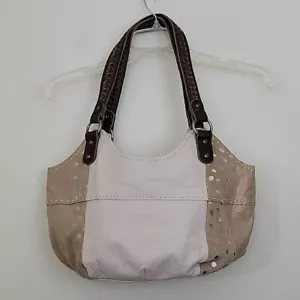 The Sak Large Slouchy Tan, Off White & Polka Dot Block Print Leather Bag Purse - Picture 1 of 16