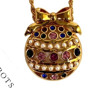 Talbots Christmas ornament holiday necklace NEW box gift goldtone chain stones G - Picture 1 of 4