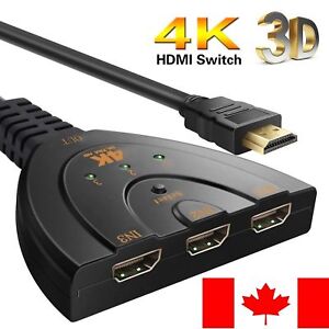 HDMI 3 Port Switch Switcher Splitter Selector HUB Box Cable HDTV 1080P/4K CANADA