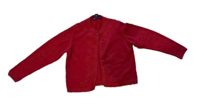 Suéter Lands’ End para mujer pequeño mediano rojo bordado flores y botones Foto 1 de 4