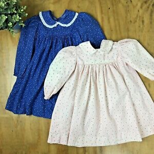 Vintage Handmade Smocked Girls Dress Stitched Very Cute Blue Pink Floral 3t