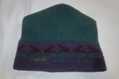 Sombrero de invierno Columbia vintage unisex de lana verde azulado y púrpura usado Foto 1 de 2