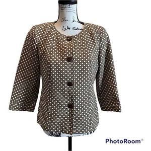 Talbots Blazer Jacket Brown Size 4 Polka Dot Geo Design Collarless Office Formal - Picture 1 of 10