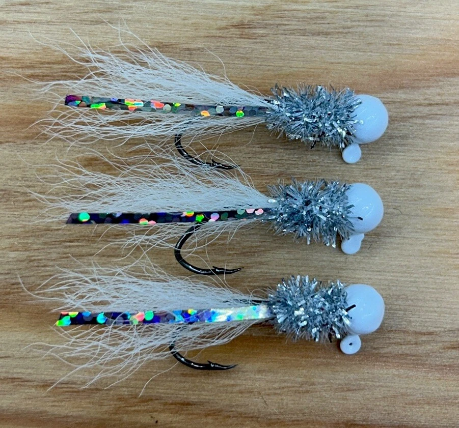 (3cnt)1/16盎司Crappie头发夹具#4镍镰刀钩硬绘夹具头 — 第 1/1 张图片