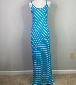 NY&C Maxi Dress Womens Size XS Blue White Striped Build in Bra Sleeveless - Picture 1 of 12