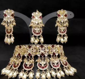 Juego de joyas de gargantilla Kundan esmaltada en oro indio Bollywood - Imagen 1 de 7