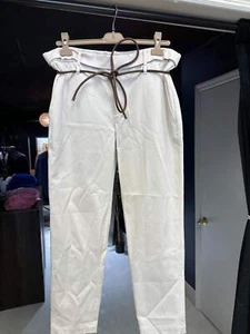 Brunello Cucinelli Womens PANTS In WHITE With Leather Brown Belt - Picture 1 of 7