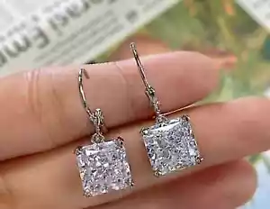 2Ct Cushion Cut Lab-Created Diamond Drop/Dangle Earrings 14k White Gold Plated - Picture 1 of 4