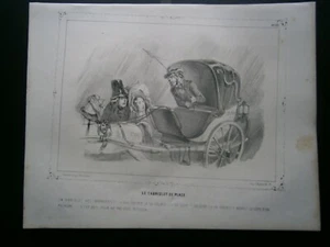 Gravure satyrique humoristique 19°: Cocher chevaux: Le cabriolet de place - Imagen 1 de 1