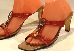 RED BEJEWELED STRAPPY HIGH HEELS 8 1/2 M BY SESTO MEUCCI MADE IN ITALY  - Picture 1 of 11