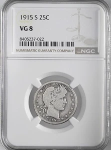 1915-S  25C BARBER SILVER QUARTER  SAN FRANCISCO MINT  NGC VG8  #8405237-022 - Picture 1 of 4