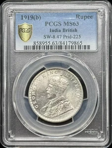 1919 B INDIA-BRITISH Silver RUPEE PCGS MS-63 SW-8.47 Prid-225 - Picture 1 of 3