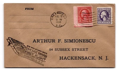 New York-Atlanta Route First Flight Air Mail Service 1930 Event Cover - Image 1 of 2