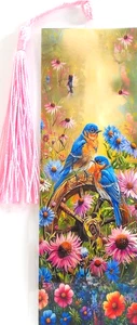 BLUE BIRDS & WILD FLOWERS/FLOWERS,DOG,CAT, FAIRIES,BIRD-BOOKMARKS - Foto 1 di 1