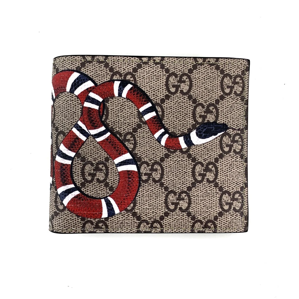 Cartera Gucci GG Monograma King Estampado Serpiente Pequeña Doble Plegable Beige Foto 1 de 4