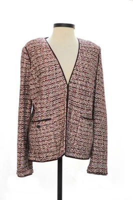 Chaqueta de tweed texturizada St John Knits caoba, chasis, caviar, melocotón talla 18 nueva sin etiquetas Foto 1 de 3