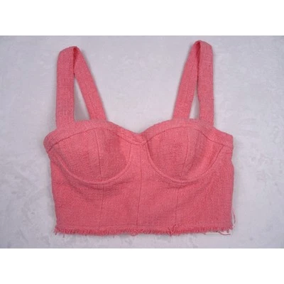 Top Zara Mujer Talla Pequeña Rosa Barbie Tweed Bustier Cremallera Corta Borde Deshilachado Nuevo con Etiquetas Foto 1 de 4