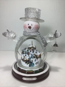 Thomas Kinkade White Christmas Snowman Village Train Lights & Movement TESTED - Picture 1 of 11