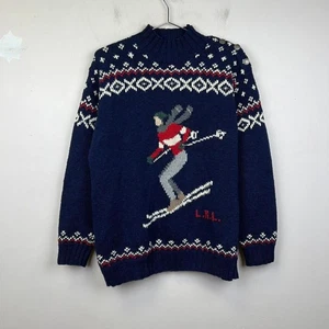RALPH LAUREN exklusiver handgestrickter Skifahrer Pullover 5 Schneeflockenknöpfe Damen M - Bild 1 von 8