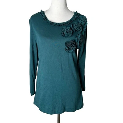 Blusa feminina romântica Van Heusen aplique floral feminina L verde babado - Imagem 1 de 4