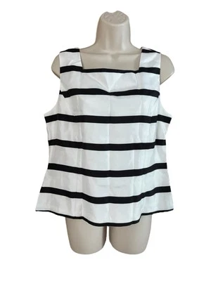 Blusa DressBarn para mujer blanca negra a rayas cuello cuadrado sin mangas talla 12 Foto 1 de 4