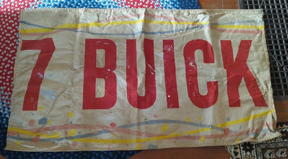 VINTAGE 7 BUICK AUTO CAR CANVAS BANNER SIGN 57" X 33"  - Image 1 of 4