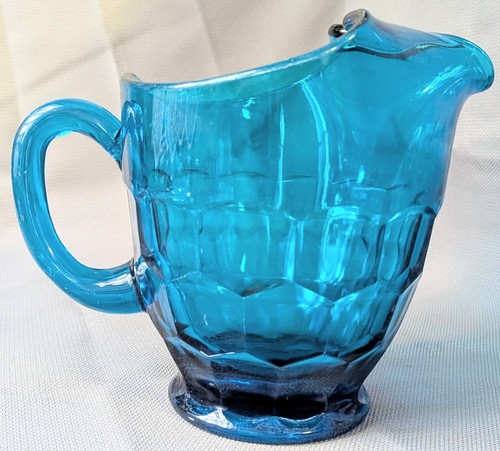 Vintage Mid Century Turquoise Viking Glass Georgian Pitcher Ice Lip 6" Tall