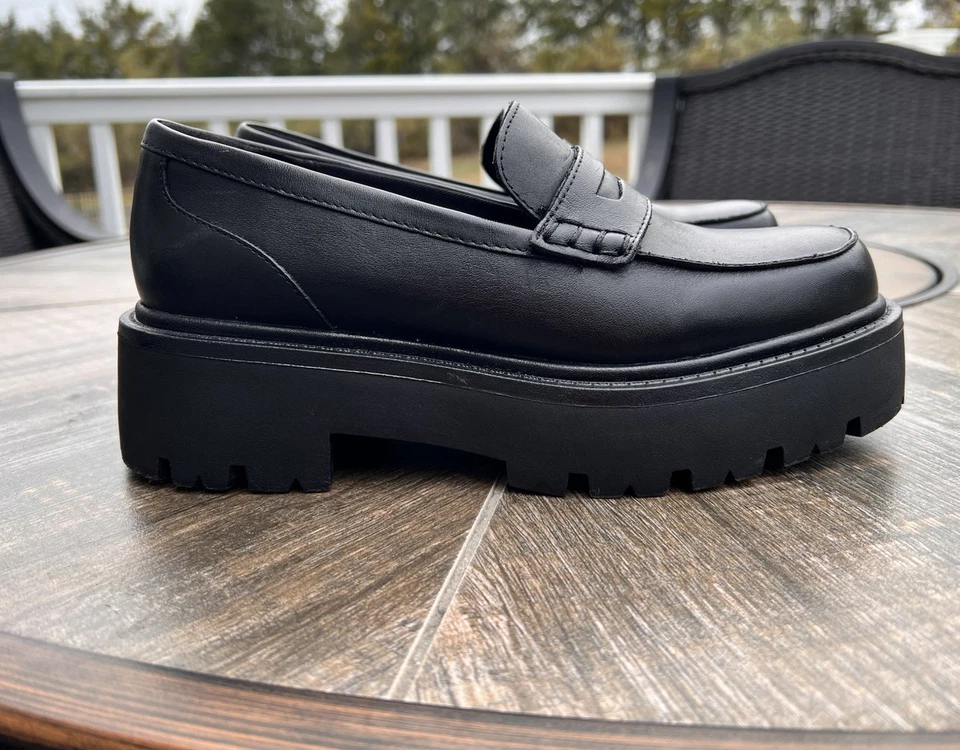 Aldo Cadaycia Platform Penny Loafers Women's Size 8 Black EUC Chunky Heel - Image 1 of 4